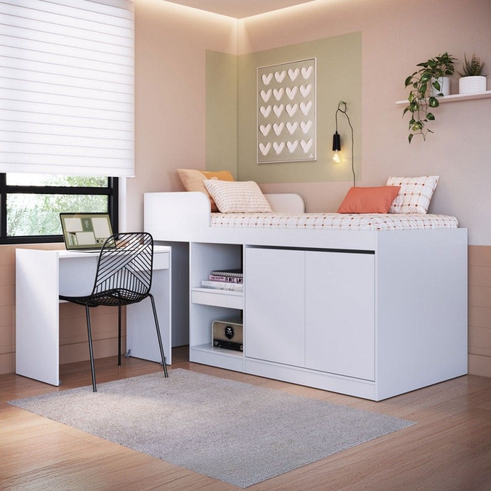 Cama Solteiro Multifuncional Jamaica 2 Portas 1 Gaveta Branco - Art In Móveis
