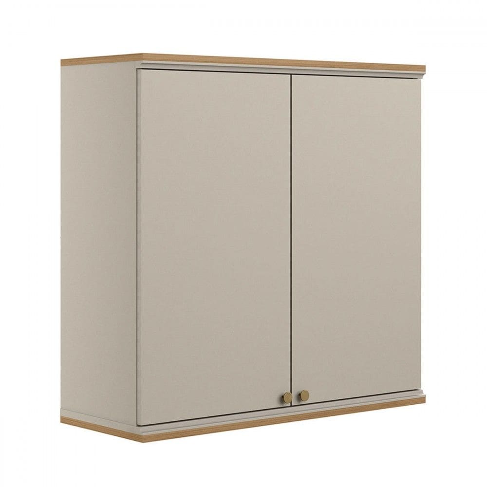 Armário Aéreo Cozinha 80 Cm Atena 2 Portas 100% Mdf Jequitibá/Off White Fosco - Linea Brasil