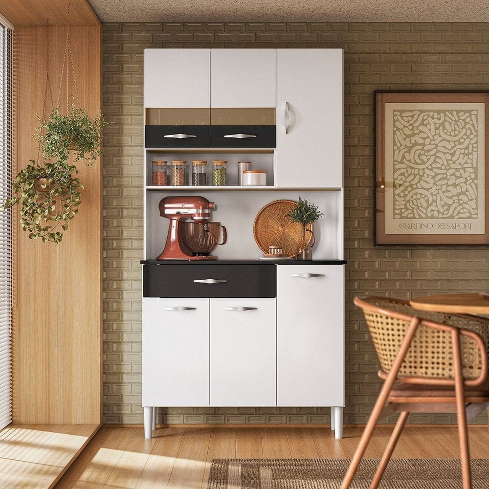 Armário de Cozinha Compacta 6 Portas 1 Gaveta 176,0cm X 92,0cm X 36,3cm White/Preto