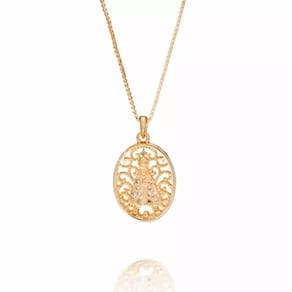 Colar Cordão Nossa Senhora Aparecida Mãe Folheado 18k