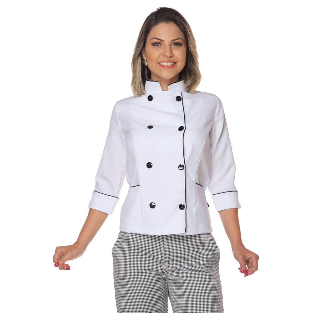 Dolmã chef de cozinha feminina manga 3/4 Algodão