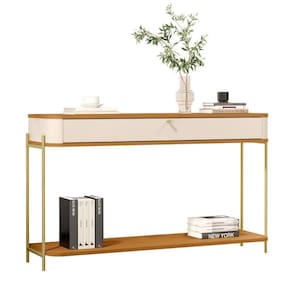 Aparador De Sala Aparador Para Sala Buffet 1 Gaveta - Off White Nature Dourado