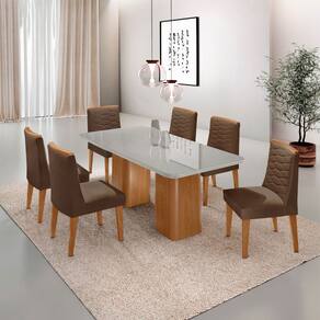 Mesa de Jantar Eloise 180cm Tampo MDF Vidro com 6 Cadeiras Eloise Moderna Mobília