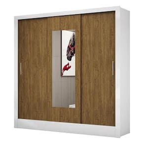 Guarda Roupa Roupeiro Dubai 3 Portas De Correr Com Espelho Central 3 Gavetas Carioca Branco Cinamomo