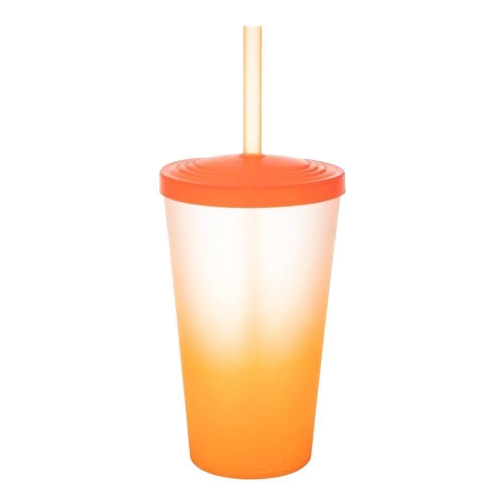 Copo Com Canudo Degradê Laranja Neon - 550ml