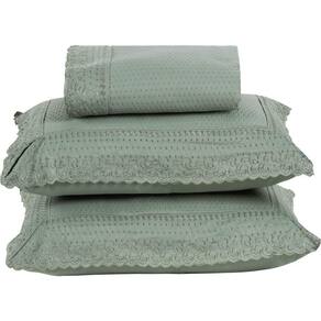 Colcha Queen Home Paris Com Bordado Inglês Micropercal 300 Fios Toque De Algodão 3 Peças - Verde