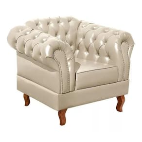 Poltrona Chesterfield Dom Pedro Vintage Retrô Capitonê Couro Bege