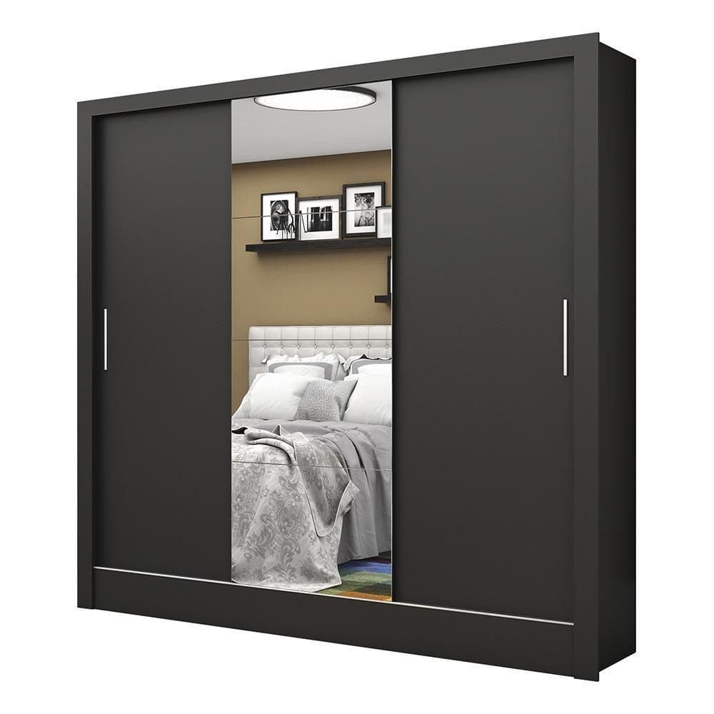 Guarda Roupa Roupeiro Santiago Plus 3 Portas De Correr Com Espelho Central 3 Gavetas Carioca Preto