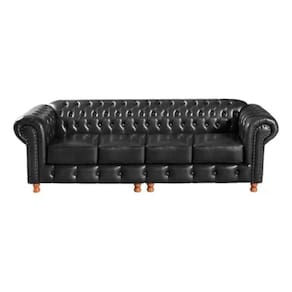 Sofá Chesterfield Luís Xv 4 Lugares Vintage Retrô Capitonê Couro Preto