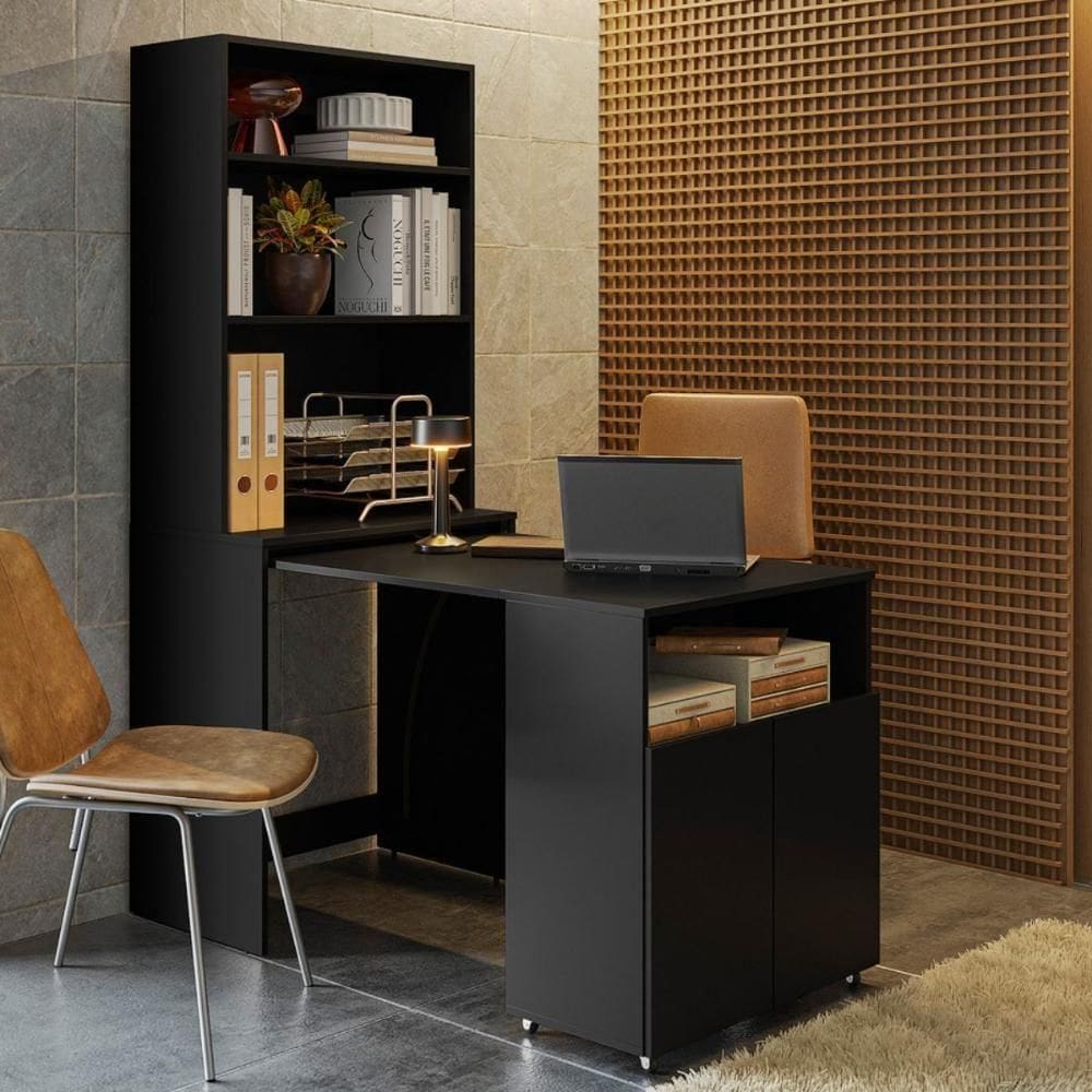 Mesa Com Estante Escritório Veneza Preto