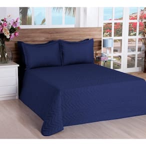 Cobre Leito Matelassado Casal Queen Classic 03 Pçs Azul