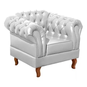 Poltrona Chesterfield Dom Pedro Vintage Retrô Capitonê Couro Branco