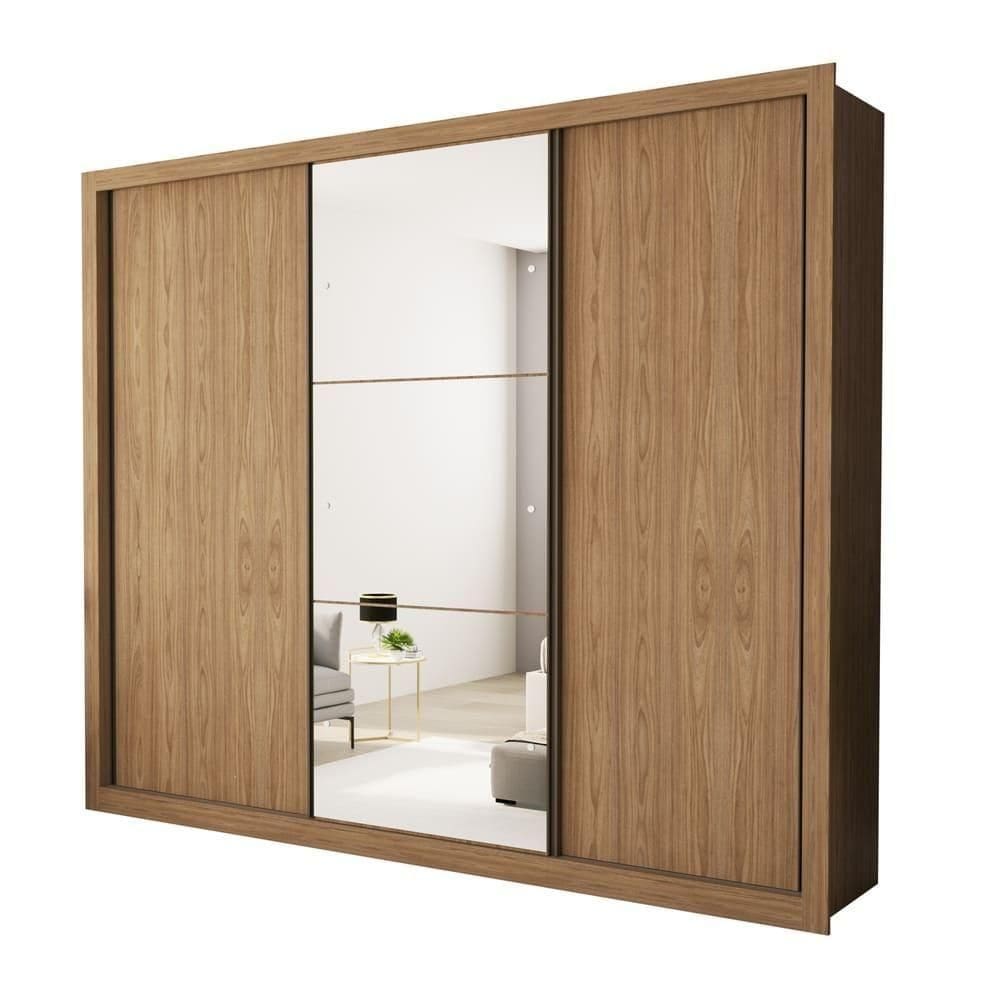 Guarda Roupa 3 Portas De Correr Com Espelho Central 6 Gavetas Nápoli Minastex Carvalho