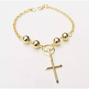 Pulseira Cruz Crucifixo Religioso Folheado Ouro 18k
