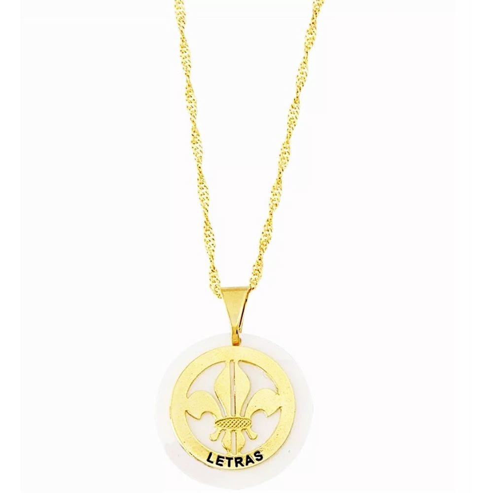 Colar Cordão Letras Flor de Lis Folheado Ouro 18k