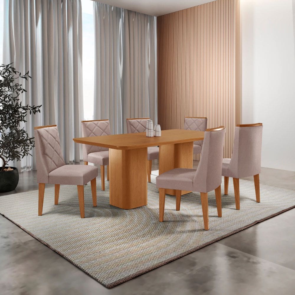 Mesa de Jantar Eloise 180cm Tampo MDF Laminado com 6 Cadeiras Isadora Moderna Mobília