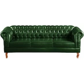 Sofá Chesterfield 3 Lugares Dom Pedro Vintage Retrô Capitonê Couro Verde