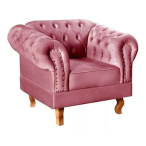 Poltrona Chesterfield Dom Pedro Vintage Retrô Capitonê Suede Rosa