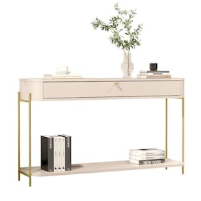 Aparador De Sala Aparador Para Sala Buffet 1 Gaveta - Off White Dourado