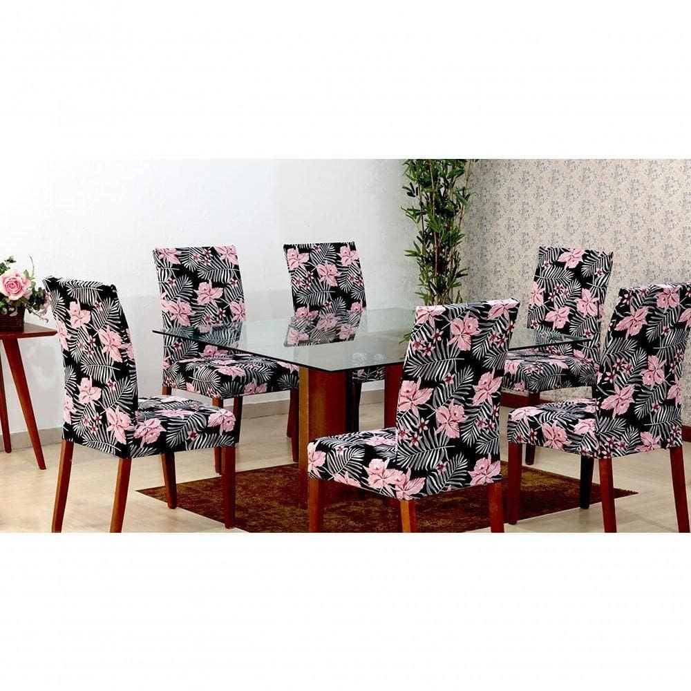 Capas De Cadeira 04 Lugares Floral Rosa