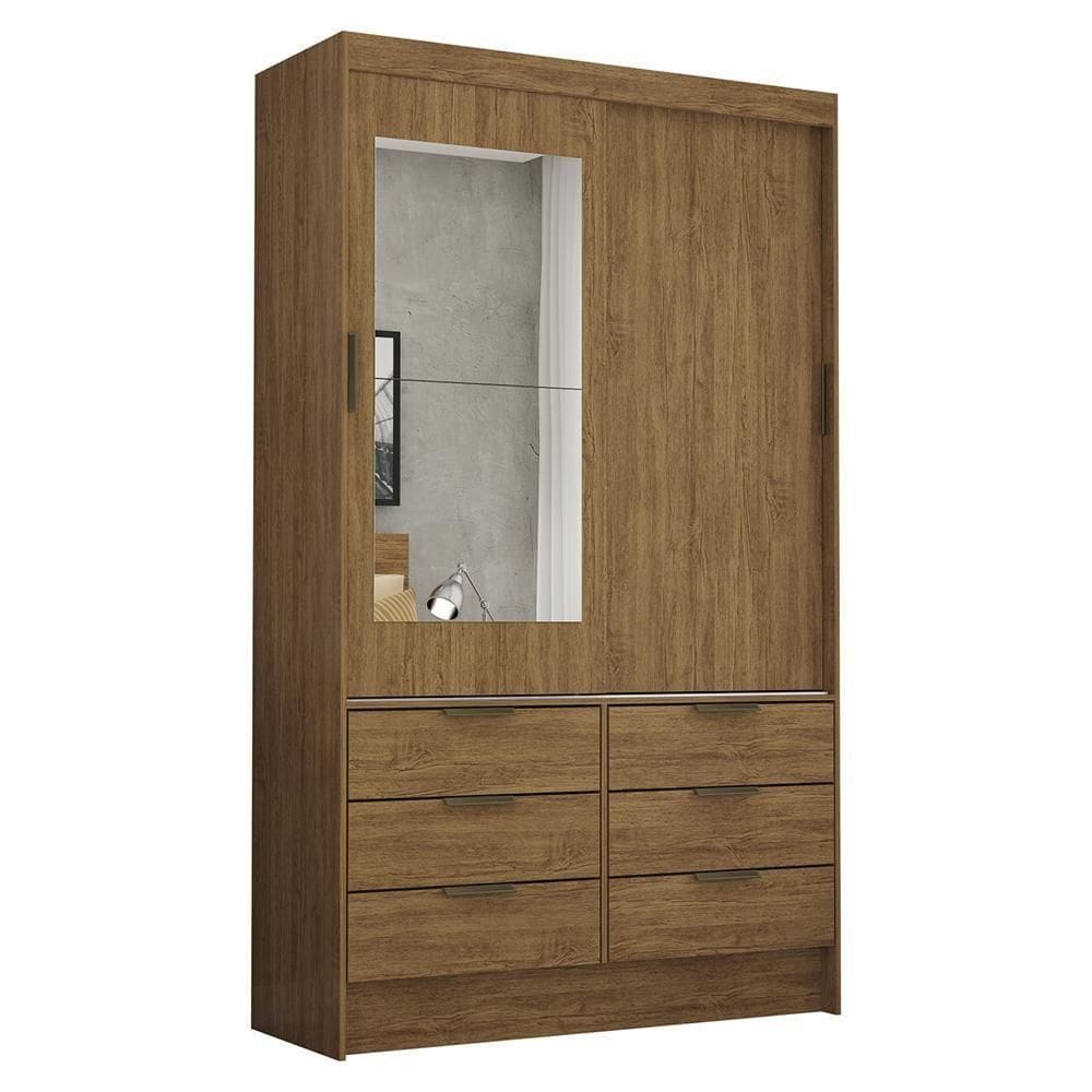 Guarda Roupa Roupeiro Sevilha 2 Portas De Correr 1 Espelho 6 Gavetas Carioca Cinamomo