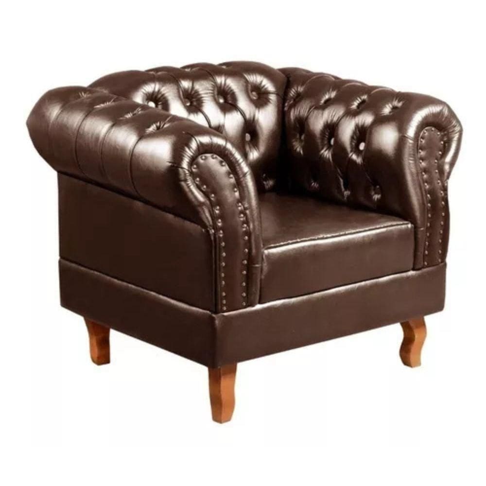 Poltrona Chesterfield Dom Pedro Vintage Retrô Capitonê Couro Marrom