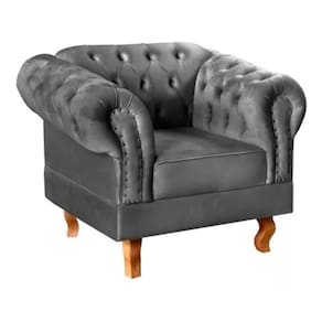 Poltrona Chesterfield Dom Pedro Vintage Retrô Capitonê Suede Cinza Grafite