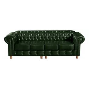 Sofá Chesterfield Luís Xv 4 Lugares Vintage Retrô Capitonê Couro Verde