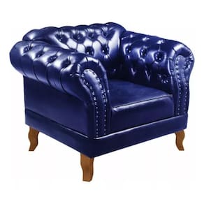 Poltrona Chesterfield Dom Pedro Vintage Retrô Capitonê Couro Azul