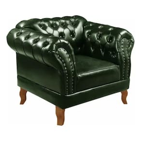 Poltrona Chesterfield Dom Pedro Vintage Retrô Capitonê Couro Verde