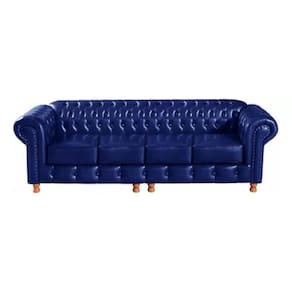 Sofá Chesterfield Luís Xv 4 Lugares Vintage Retrô Capitonê Couro Azul