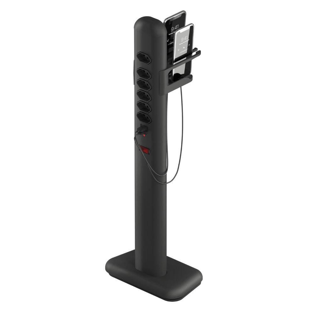 Totem Elétrico Bivolt Com 6 Tomadas E 2 Saídas Usb E Usb-c Octoo Easyplug-usb-c Preto