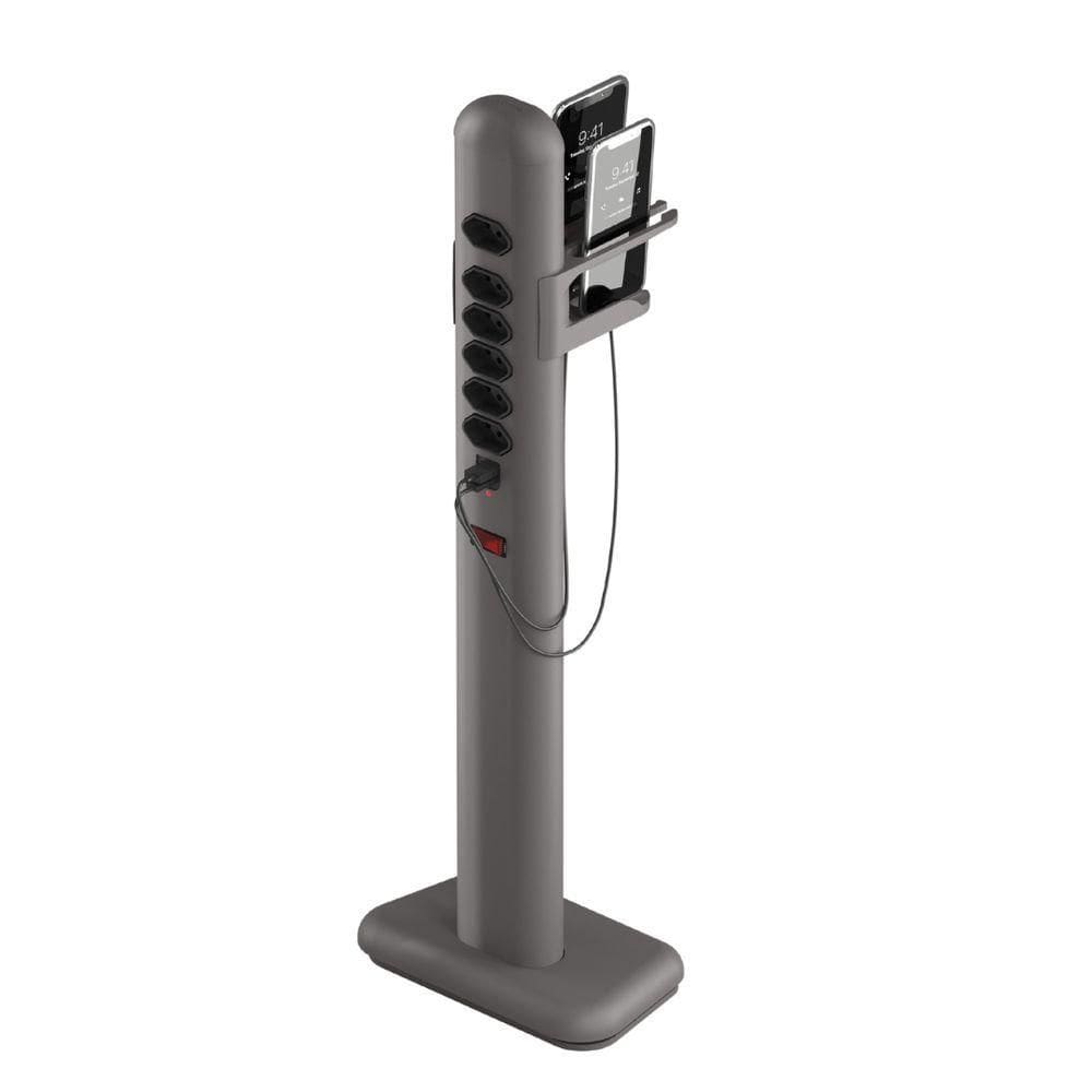 Totem Elétrico Bivolt Com 6 Tomadas E 2 Saídas Usb E Usb-c Octoo Easyplug-usb-c Titanium