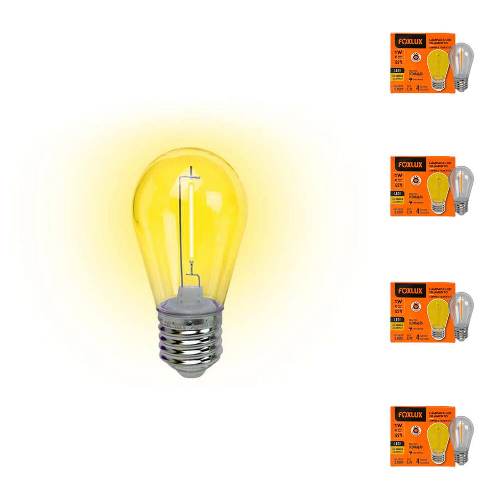 Kit 20 Lâmpada Led Filamento Amarelo 1W E-27 127V Foxlux