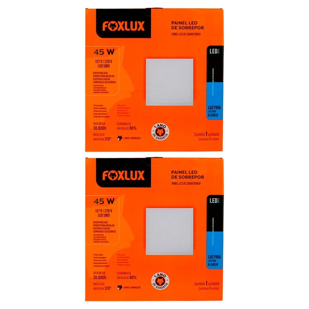 Kit 2 Painel Led Quadrado Sobrepor 45W 6500K Bivolt Foxlux
