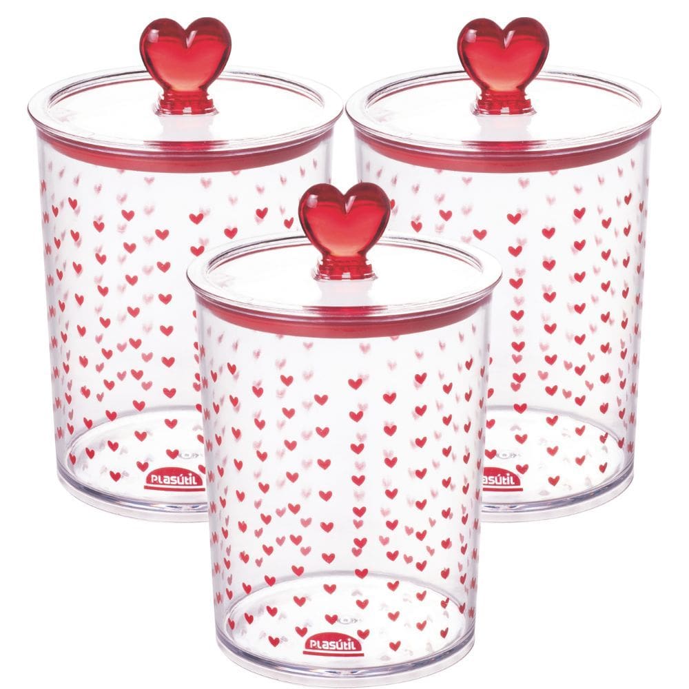 Porta mantimentos Hermético Redondo decorado 500ml com 3 unidades Plasutil ref. 16575