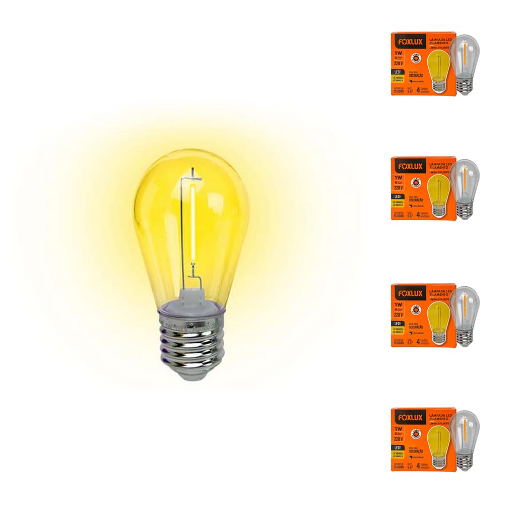 Kit 20 Lâmpada Led Filamento Amarelo 1W E-27 220V Foxlux
