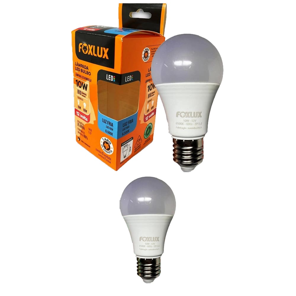 Kit 2 Lampada LED Bulbo A60 10W 12V 6500K Foxlux