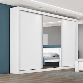 Guarda Roupa Casal com Espelho Costas 3mm - Toronto-Branco Acetinado - Móveis Europa