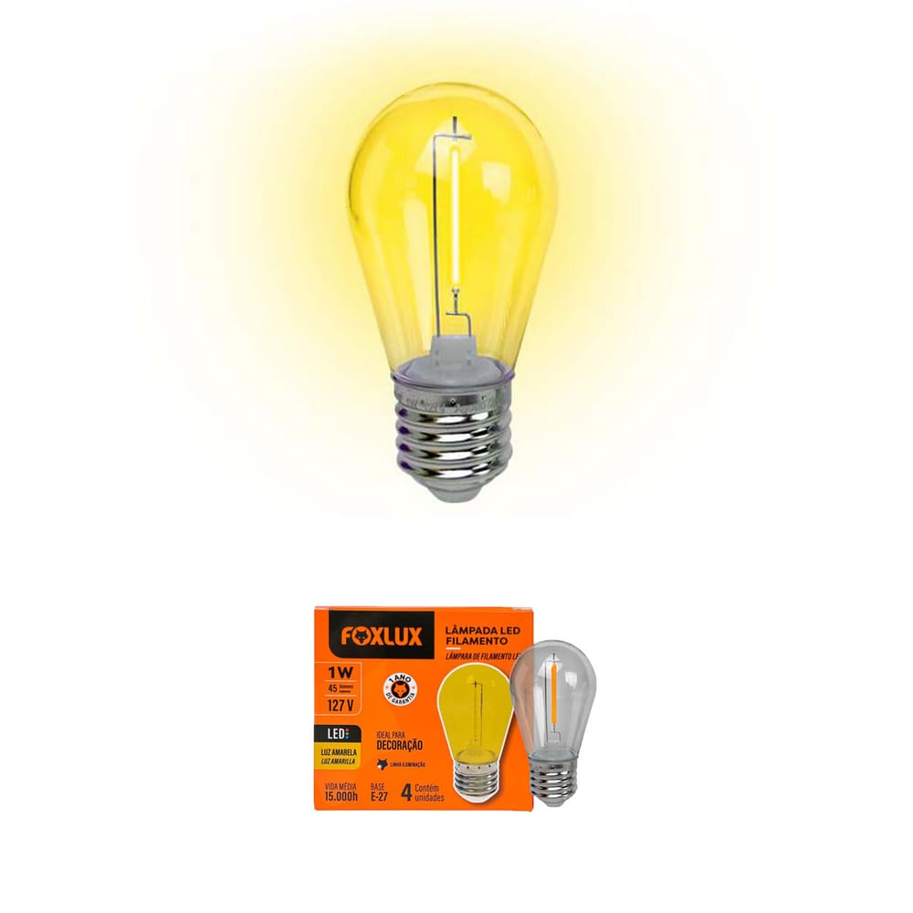 Kit 8 Lâmpada Led Filamento Amarelo 1W E-27 127V Foxlux