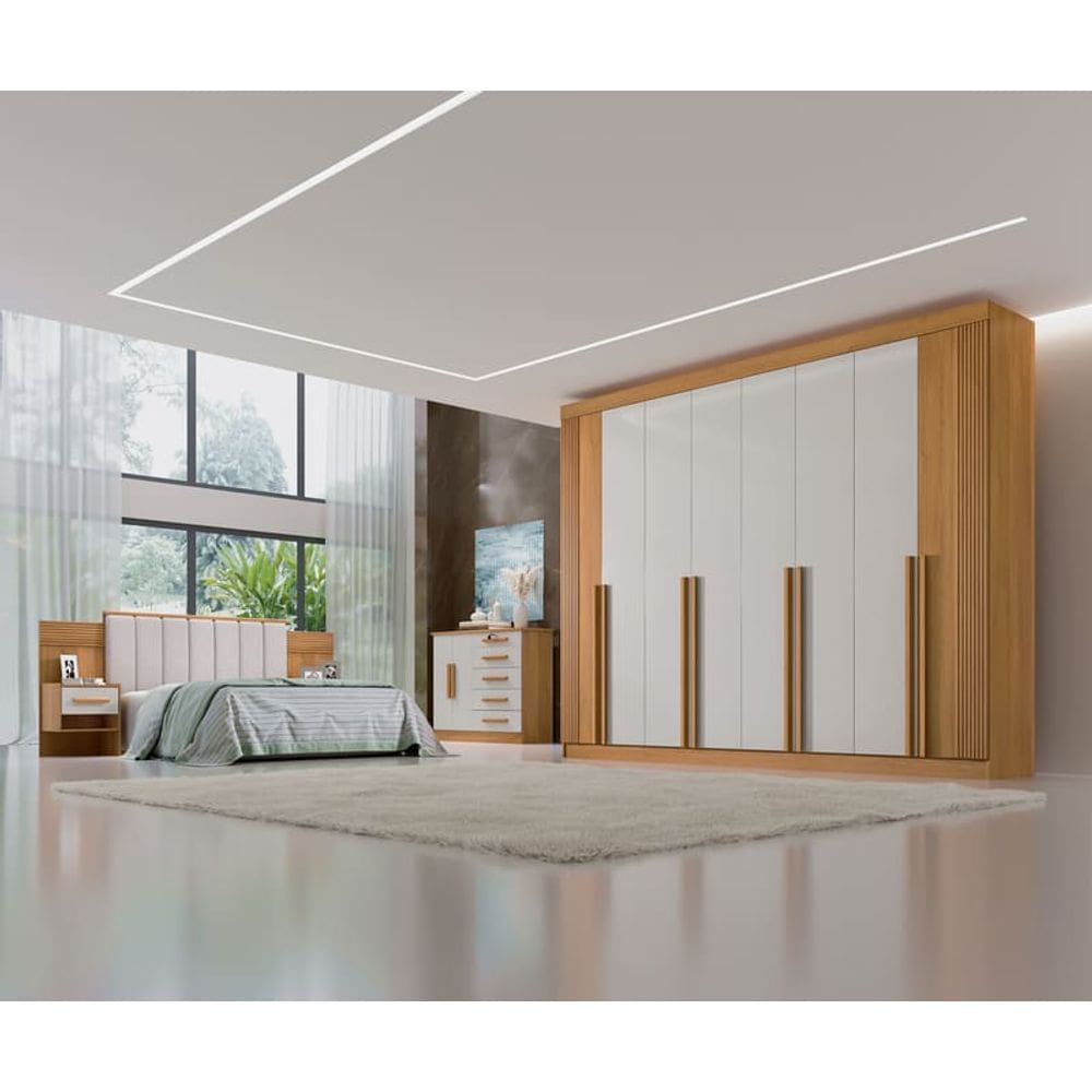 Guarda Roupa Casal Grande 8 Gavetas - Daymont-Cinamomo/Off White - Móveis D`Doro