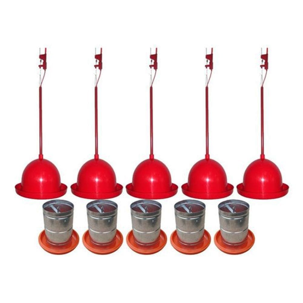 Bebedouro Pendular + Comedouro 5Kg Aves Kit Com 5 De Cada
