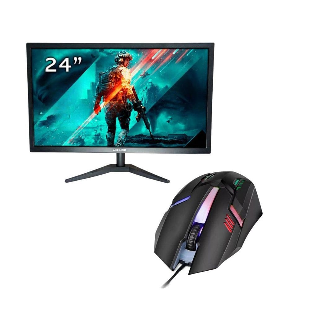 Kit 1 Monitor Led 24 Polegadas Full Hd 60Hz Mais Mouse Gamer