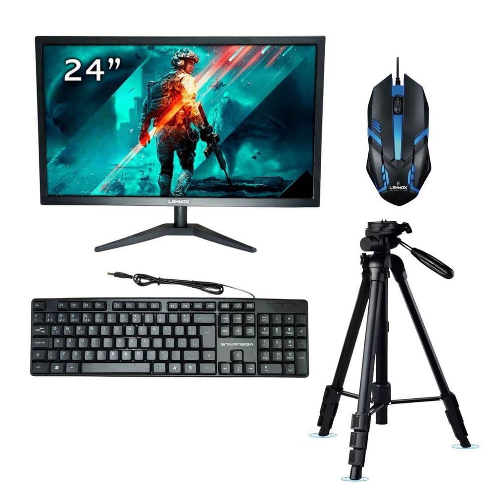 Kit 1 Monitor Led 24 Full Hd 60Hz Mais Mouse Teclado E Tripé