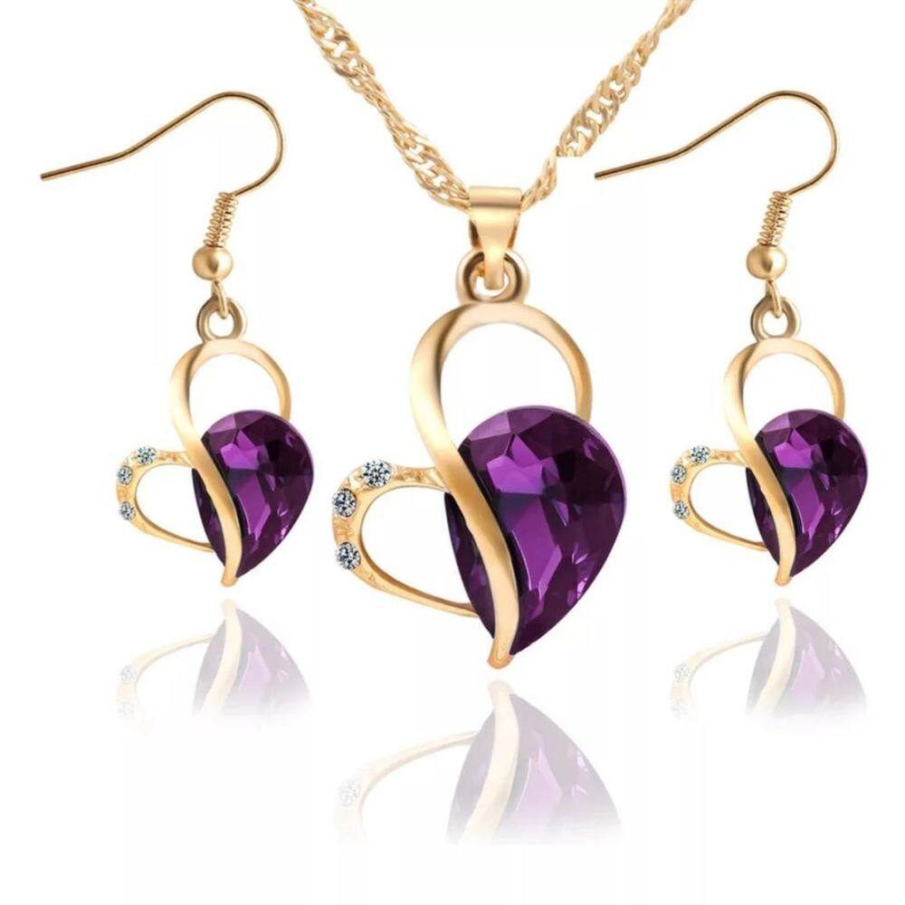 Presente Dia Dos Namorados Conjunto De Colar E Brincos Roxo