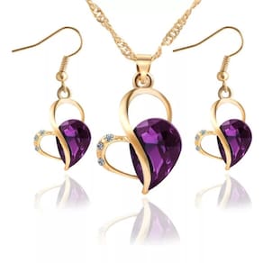 Presente Dia Dos Namorados Conjunto De Colar E Brincos Roxo
