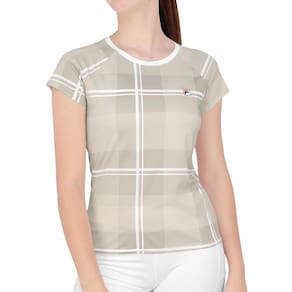 Camiseta Fila Graphic Player F-Box Xadrez Off White e Cinza