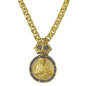 Cordão Friso 12Mm + Pingente Cristo Azul - Banhado A Ouro