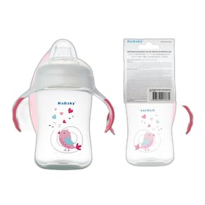 Copo Pássaro Bico Rígido Bebê Com Alça Rosa 300ml