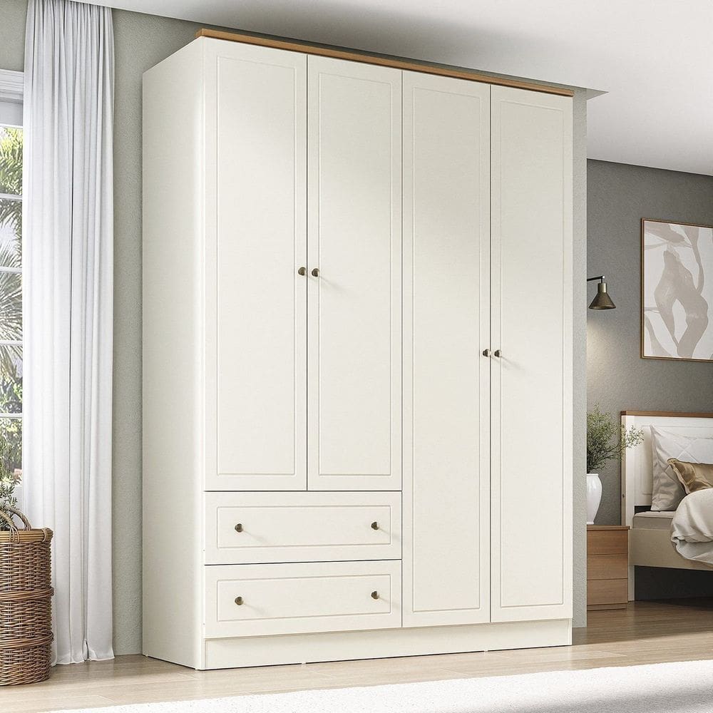 Guarda-roupa Solteiro 4 Portas 2 Gavetas Ananda Cabecasa Madeiramadeira OFFWHITE